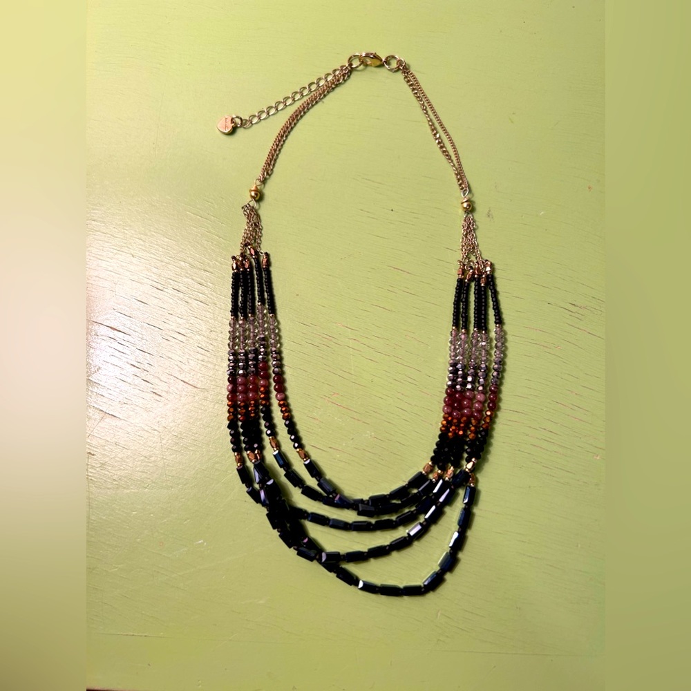 Nakamol 5 Layered Black & Rose Gold Faceted Bead Necklace